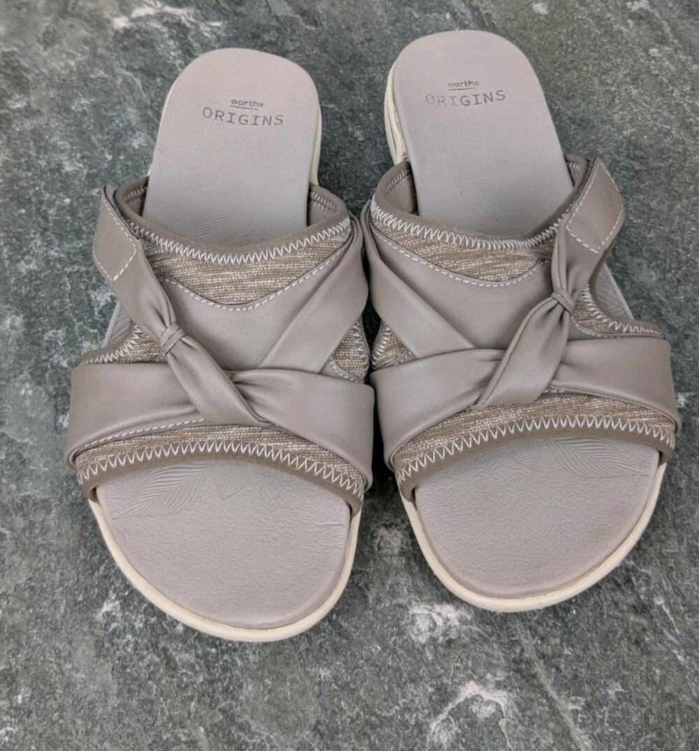 Earth Origins Women's Sandals 7.5 W Lt Cocoa Saru Shyla Slip On Slides Comfort